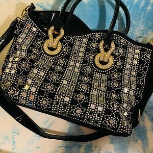 Elegant Black and Silver Embellished boutique Handbag